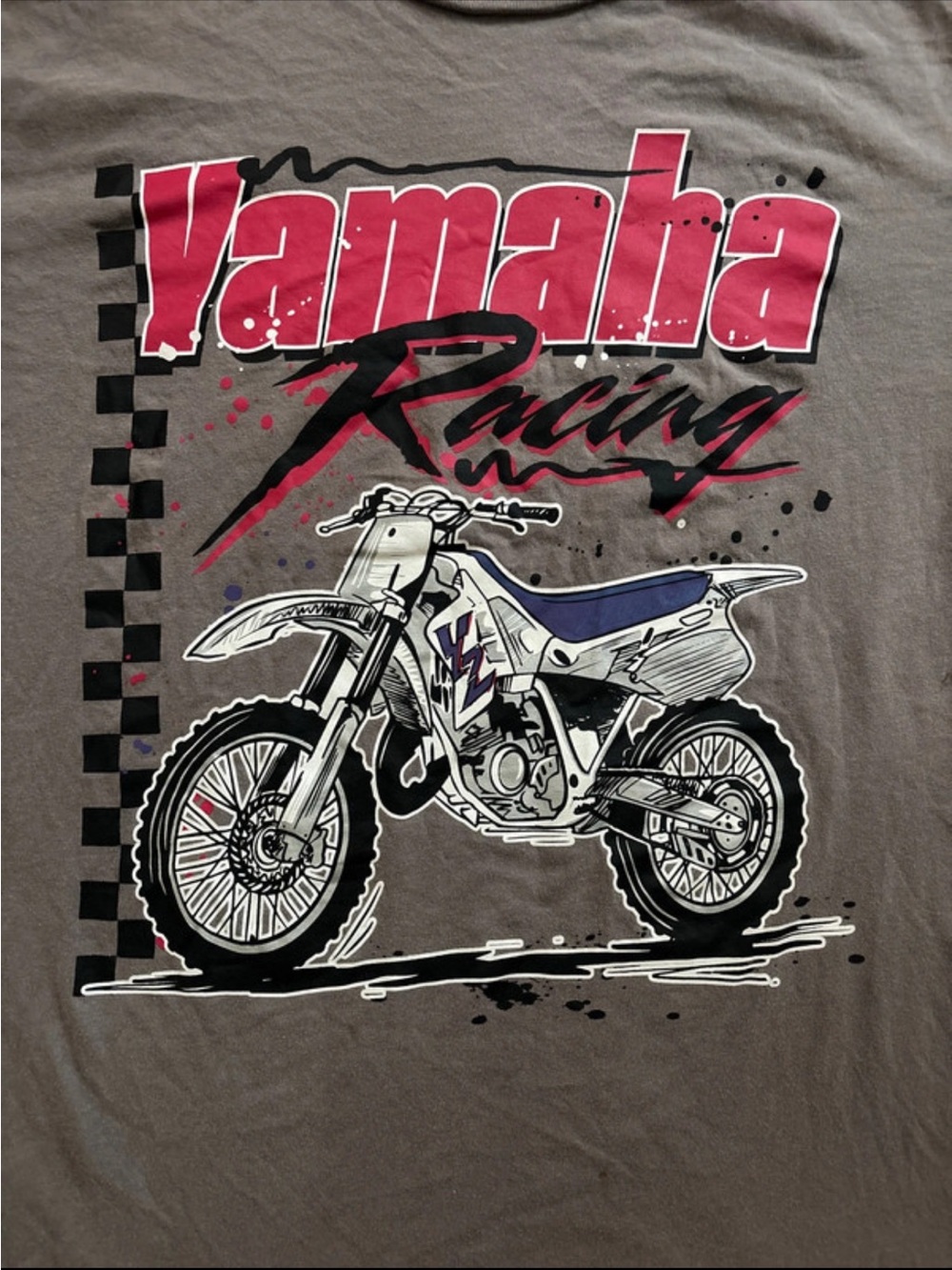 Yamaha Short Sleeve Tee in Gray with Pink and Blue Graphics